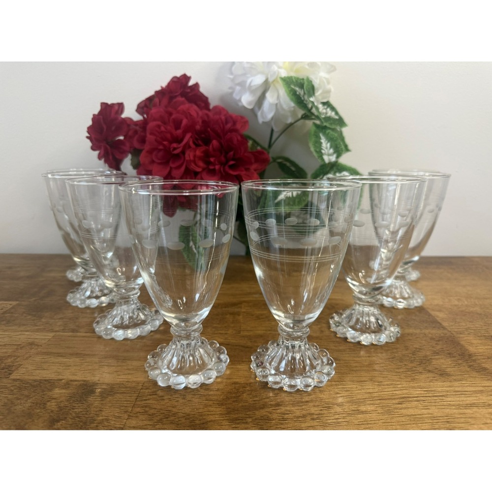 Vintage Boopie Etched Footed Wine Glasses Set Of Six Retro Barware‎ Bar Cart
